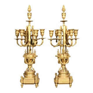 19th Century French Louis XVI Style Bronze Ormolu Candelabras - A Pair For Sale