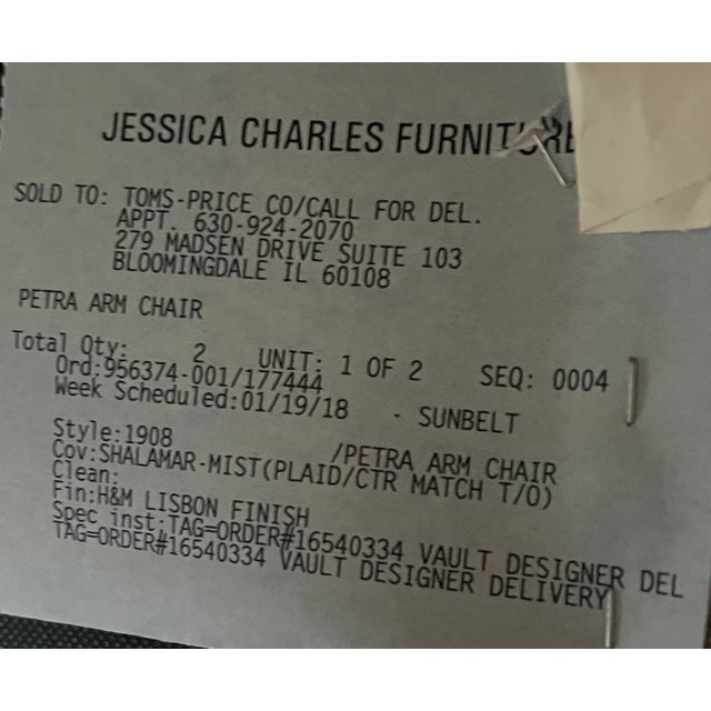 2010s Pair of Custom Jessica Charles Upholstered High-Back Accent Chair With Arms For Sale - Image 5 of 5