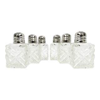 Italian Individual Glass & Silverplate Salt & Peppers by Leonard, 6 Pieces For Sale