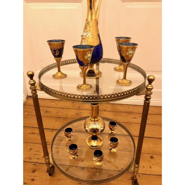 Antique Style Round Brass Bar Cart with Smoked Glass Tops, 1950s For Sale - Image 14 of 15