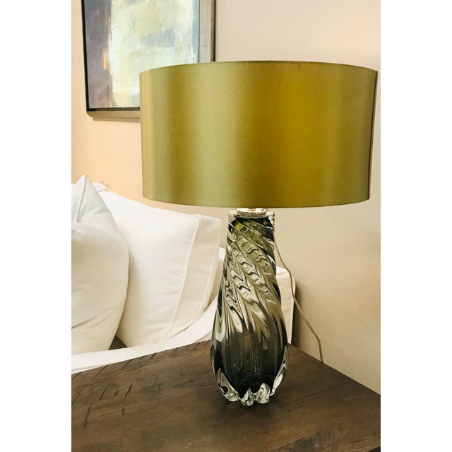 Dalrymple Glass Table Lamp with Drum Shade, Green Chairish