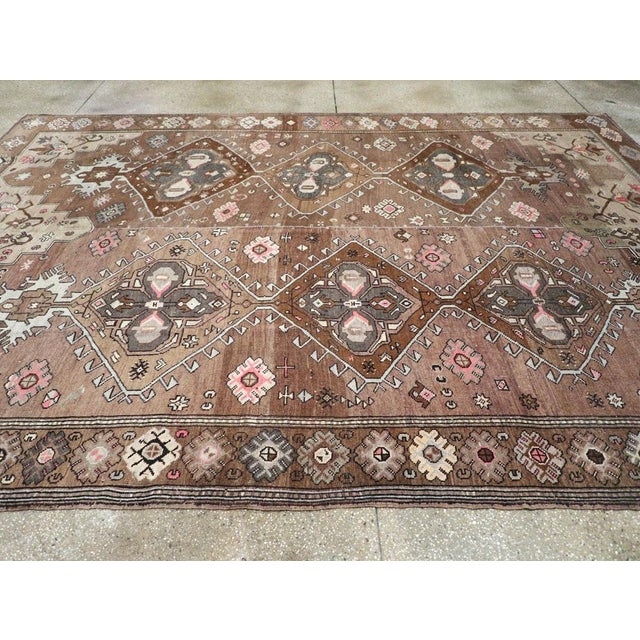 Mid-20th Century Handmade Turkish Anatolian Tribal Room Size Carpet For Sale - Image 4 of 8