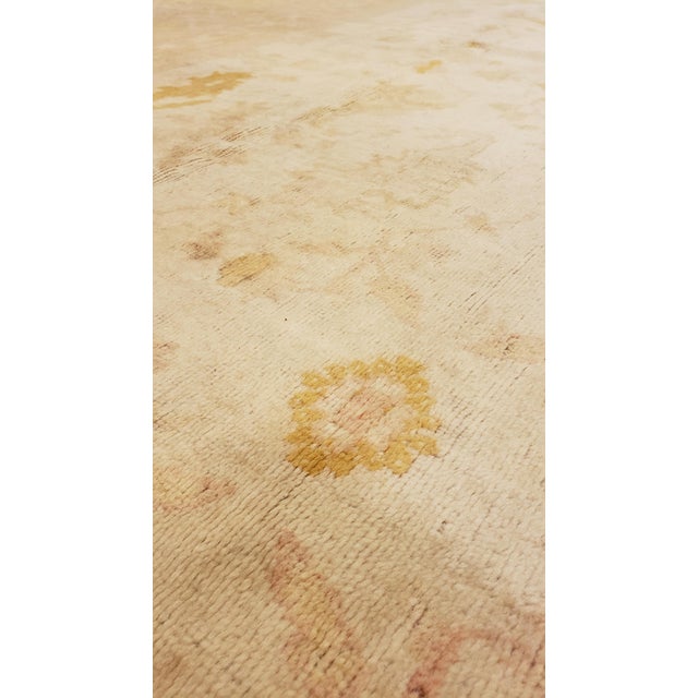 Cream Antique Angora Oushak Carpet, Handmade Oriental Rug, Shrimp, Taupe, Ivory, Fine For Sale - Image 8 of 18