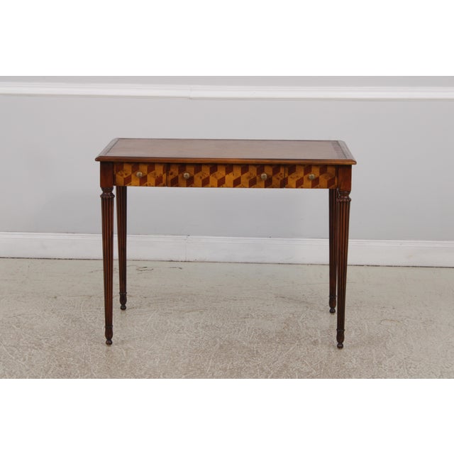 Theodore Alexander Attributed Marquetry Inlaid Leather Top Writing Desk For Sale In Philadelphia - Image 6 of 17