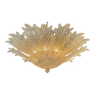 Gold Flecked Murano Glass Leaf Form Ceiling Mount Fixture For Sale