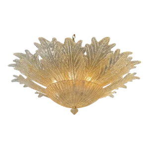 Gold Flecked Murano Glass Leaf Form Ceiling Mount Fixture