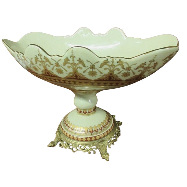 Italian 1980s Satsuma Bronze Porcelain Bronze Compote Urn Bowl Italian Regency For Sale - Image 3 of 9