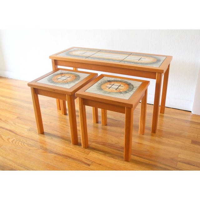 1960s 1960s Mid Century Modern Danish Teak Tile Top Nesting Tables - Set of 3 For Sale - Image 5 of 5