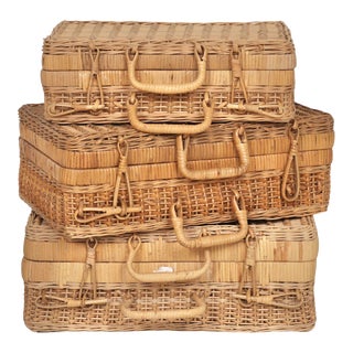 Rattan Wicker Basket Cases - Set of 3 For Sale