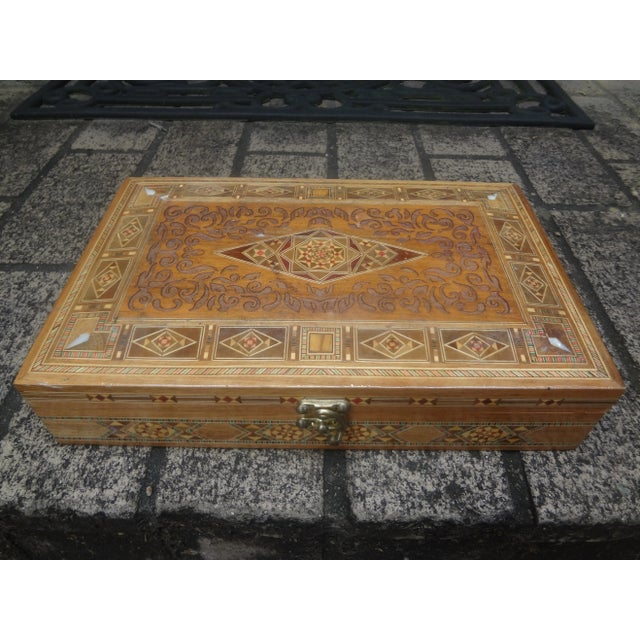 Brown Mid 20th Century Vintage Rectangular Moroccan Inlaid Decorative Box For Sale - Image 8 of 12