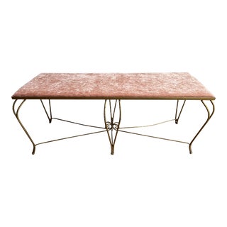 Vintage French Painted Metal Iron "Scroll" Bench with New Blush Pink Velvet Fabric For Sale