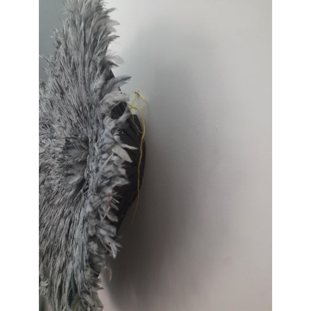 Juju hat gray of 39" (100 cm). Juju hat made with natural feathers and rattan. Juju hat woven and handcrafted. Beautiful...