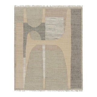 Rug & Kilim’s Flatweave Rug in Beige With Gray, White & Green Geometric Patterns For Sale