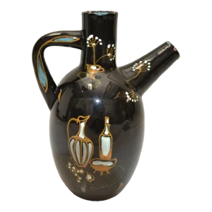 Ardalt Mid-Century Modern Black & Gold Ceramic Carafe, Decanter, Vessel Italy