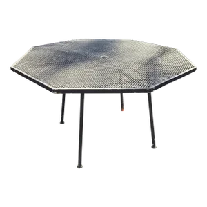 Vintage Wrought Iron Outdoor Sculptura Octagon Patio Table, Attributed
