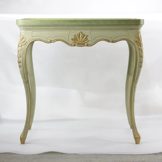 Vintage Mint Green English Hand Carved Side Table 28”W * 20.5"D * 27.5"H