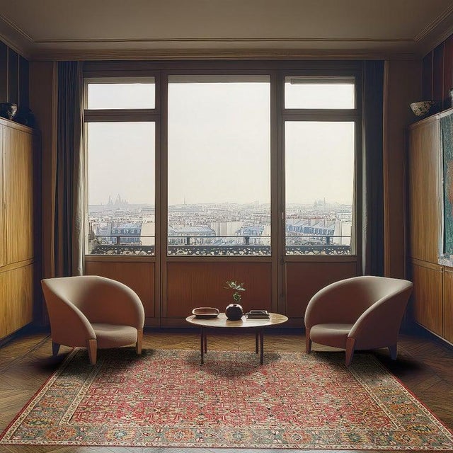 Textile 8x10 Coral Hand-Knotted Wool Geometric Floral Tapestry Traditional Carpet Rug For Sale - Image 7 of 8