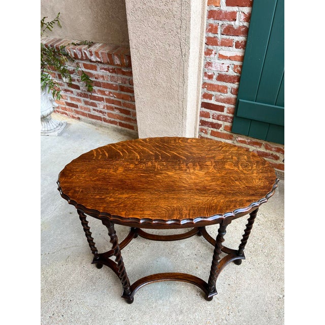English Antique English Oval Side Center Table Barley Twist Tiger Oak Jacobean C1920 For Sale - Image 3 of 12