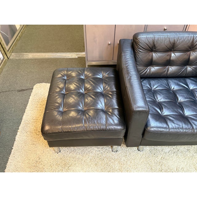 Black Tufted Vegan Leather Club Chair + Ottoman, Set For Sale - Image 8 of 11