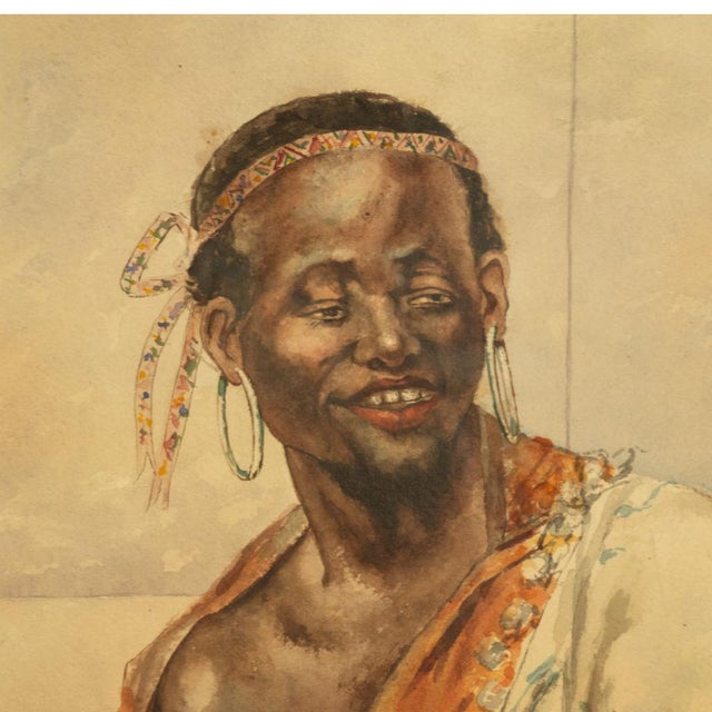 Tan Antique 19thC Spanish Orientalist Painting North African Arab Berber Musician by Antonio Rivas, 1880 For Sale - Image 8 of 13