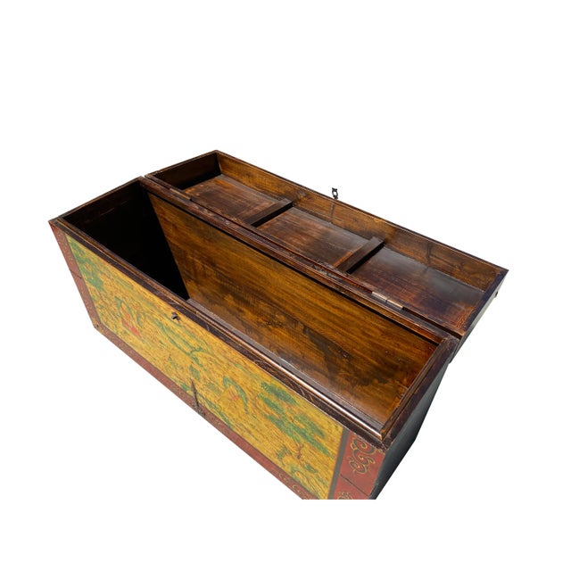 1990s 1990s Chinese Tibetan Yellow Buddhism Meditation Graphic Wood Trunk Table For Sale - Image 5 of 8