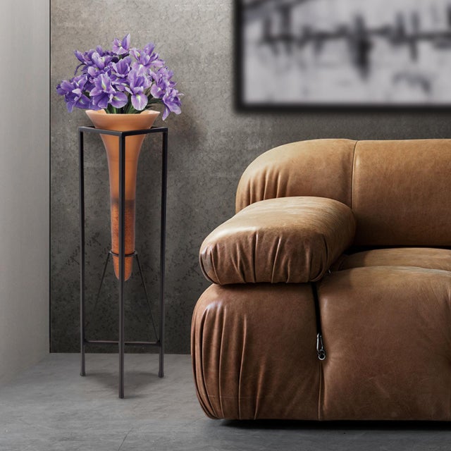 Bronze Euler Drop Vase with Black Iron Stand- Large For Sale - Image 10 of 11