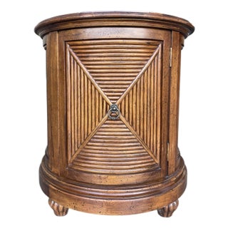 Lexington Tommy Bahama Cayman Drum Table With Rattan & Louvered Door For Sale