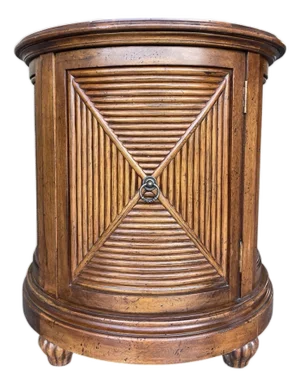 Vintage Lexington Tommy Bahama Cayman Drum Table With Rattan & Louvered Door
