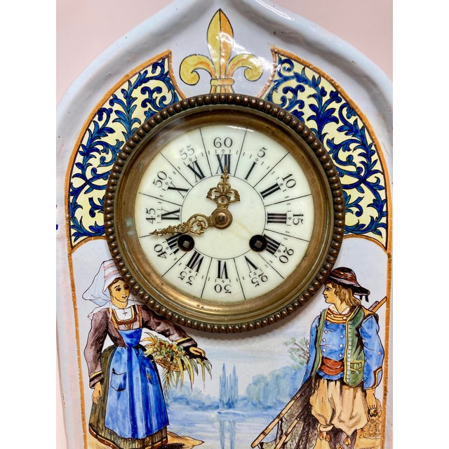 Late 18th Century Antique Quimper Porquier Beau French Faience Mantel Clock Bretons & Odet River For Sale - Image 5 of 18