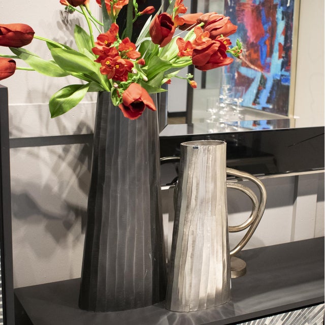 Gray Graphite Chiseled Metal Vase For Sale - Image 8 of 8