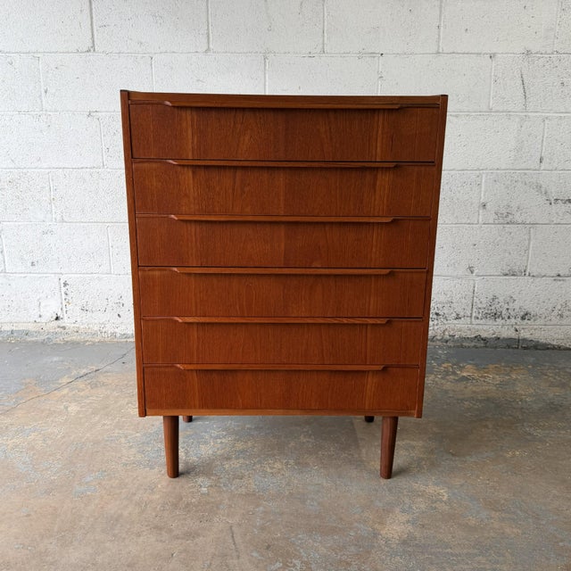 Mid-Century Modern Vintage Danish Mid Century Modern Teak Six-Drawer Chest of Drawers Commode, Circa 1950s For Sale - Image 3 of 7