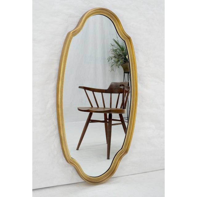 La Barge Mid Century Shield Shape Large 22x44 Oval Gold Gilt Leaf Wall Mirror MINT For Sale - Image 4 of 8