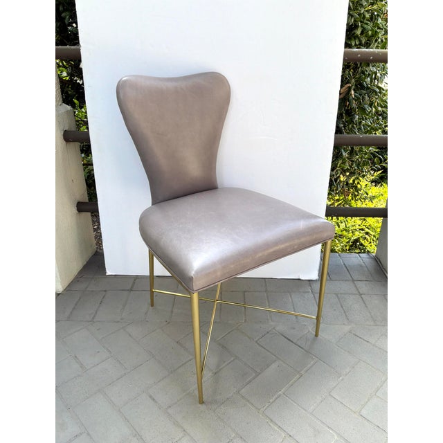 Modern Baker Clara Chairs Leather & Brass Set of 4 For Sale - Image 3 of 6