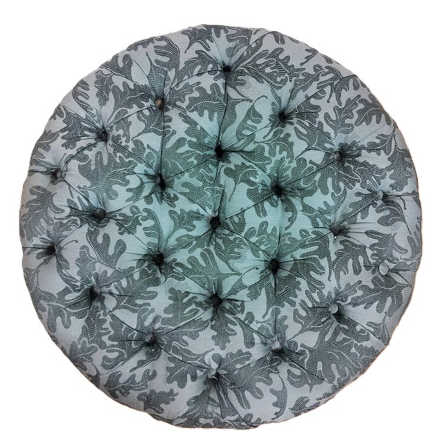 Contemporary Vintage Upholstered American Modern Round Tufted Bench Poof Ottoman For Sale - Image 3 of 12