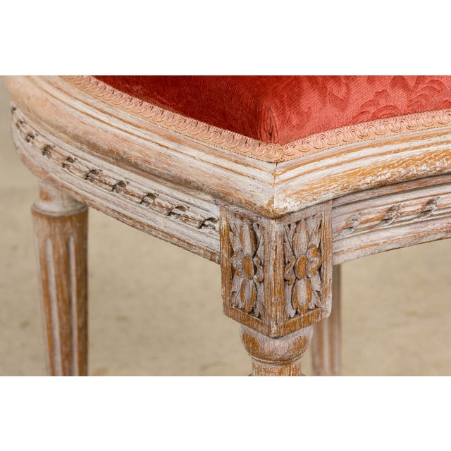 Antique French Louis XVI Style Painted Side Chairs W/ Red Velvet Damask – A Pair For Sale - Image 9 of 18