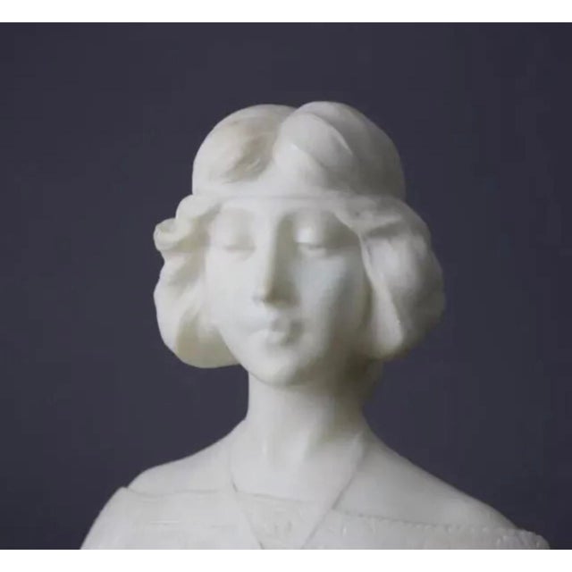 Stone Antique Alabaster Sculpture Bust Statue of a Woman 19th Century For Sale - Image 7 of 12