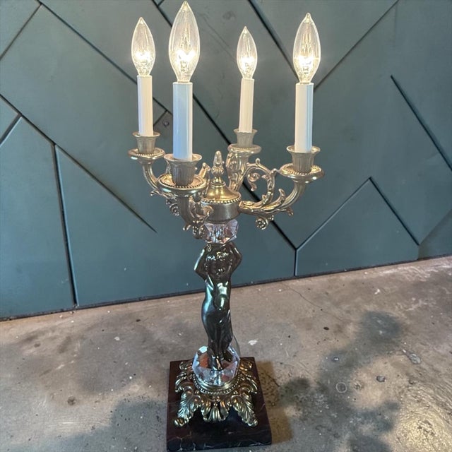 1960s Vintage Hollywood Regency Four-Light Cherub Candelabra Table Lamp With Marble Base For Sale - Image 5 of 10