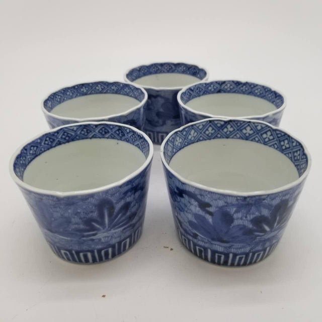 This set consists of five traditional Japanese antique porcelain soba cups (soba choko), made in the Ko-Imari (Old Imari)...