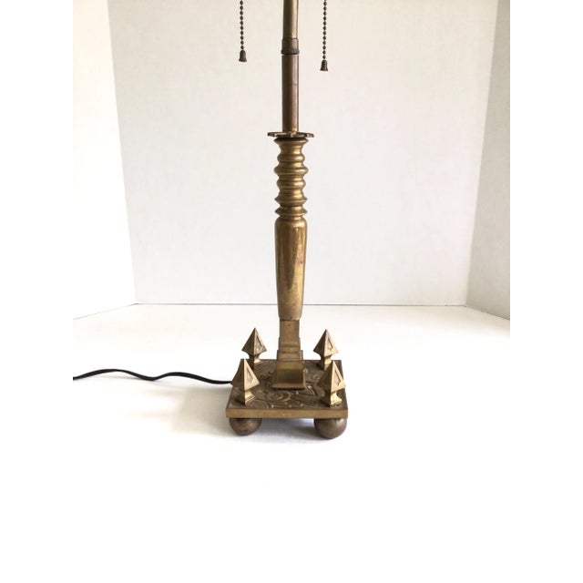 Gothic 1930s Brass Candlestick Table Lamp With Spikes and Ball Feet at Base For Sale - Image 3 of 10