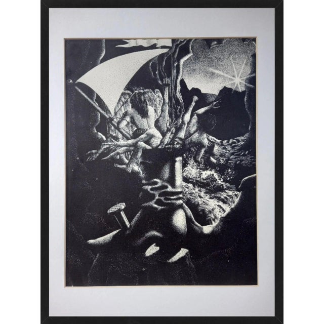 1960s Framed Surrealist Etchings Collector Gallery Wall- Set of 2 For Sale - Image 4 of 10