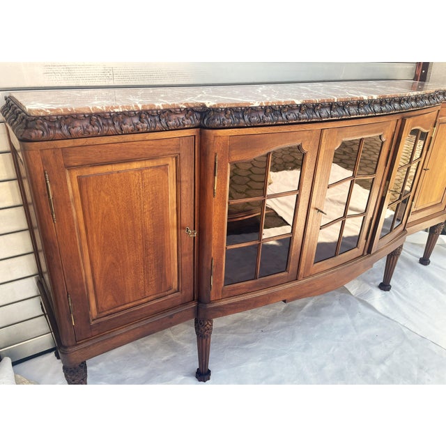 1920s Large Walnut Buffet with Carved Legs and Royal Rouge Griotte Marble Top, 19th Century For Sale - Image 5 of 18