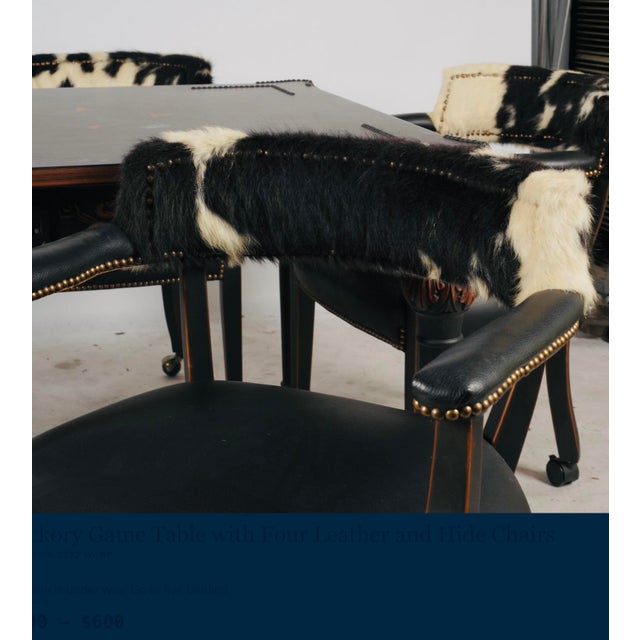 Late 20th Century Hooker Furniture Ebonized Leather Games Table & Four Cowhide Armchairs For Sale - Image 16 of 17