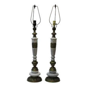 Middle Eastern Style Marble & Brass Table Lamps