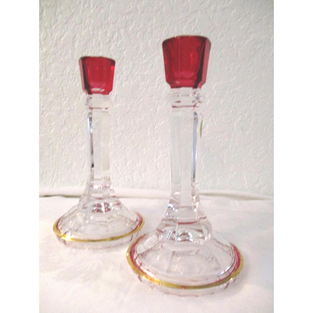 Vintage Italian Crystal Red & Gold Flash Candle Holders a Pair Chairish