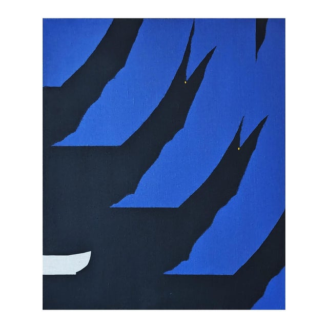 Contemporary abstract painting by Houston artist Emmanuel Araujo. The work features swirling bursts of color in blue,...