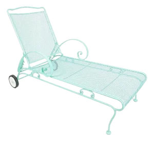 Teal Mid-Century Iron Mesh Outdoor/Patio Chaise Lounge, 2 Available
