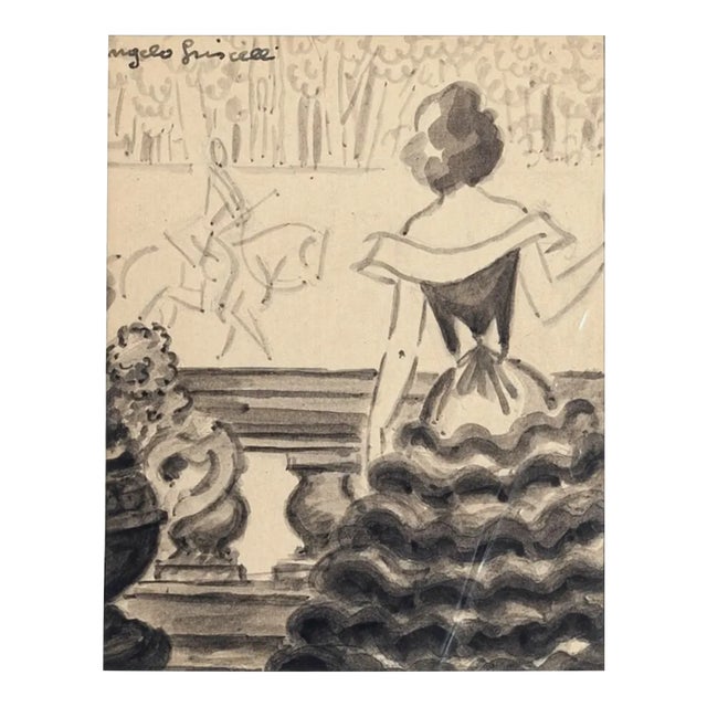 The Competition - Original Watercolor by Angelo Griscelli - 1950s Mid 20th Century For Sale