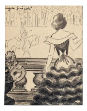 The Competition - Original Watercolor by Angelo Griscelli - 1950s Mid 20th Century