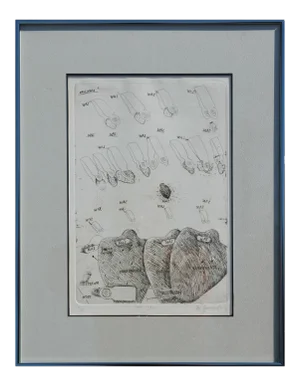 "JAW, JAW" 10/30 (1976) Japanese Abstract Black and White Etching Print