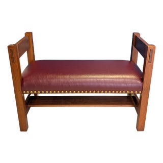 2005 L. & j.g. Stickley Cherry Wood "Gus" Limited Run Collector Bench - Capri Henna Leather For Sale